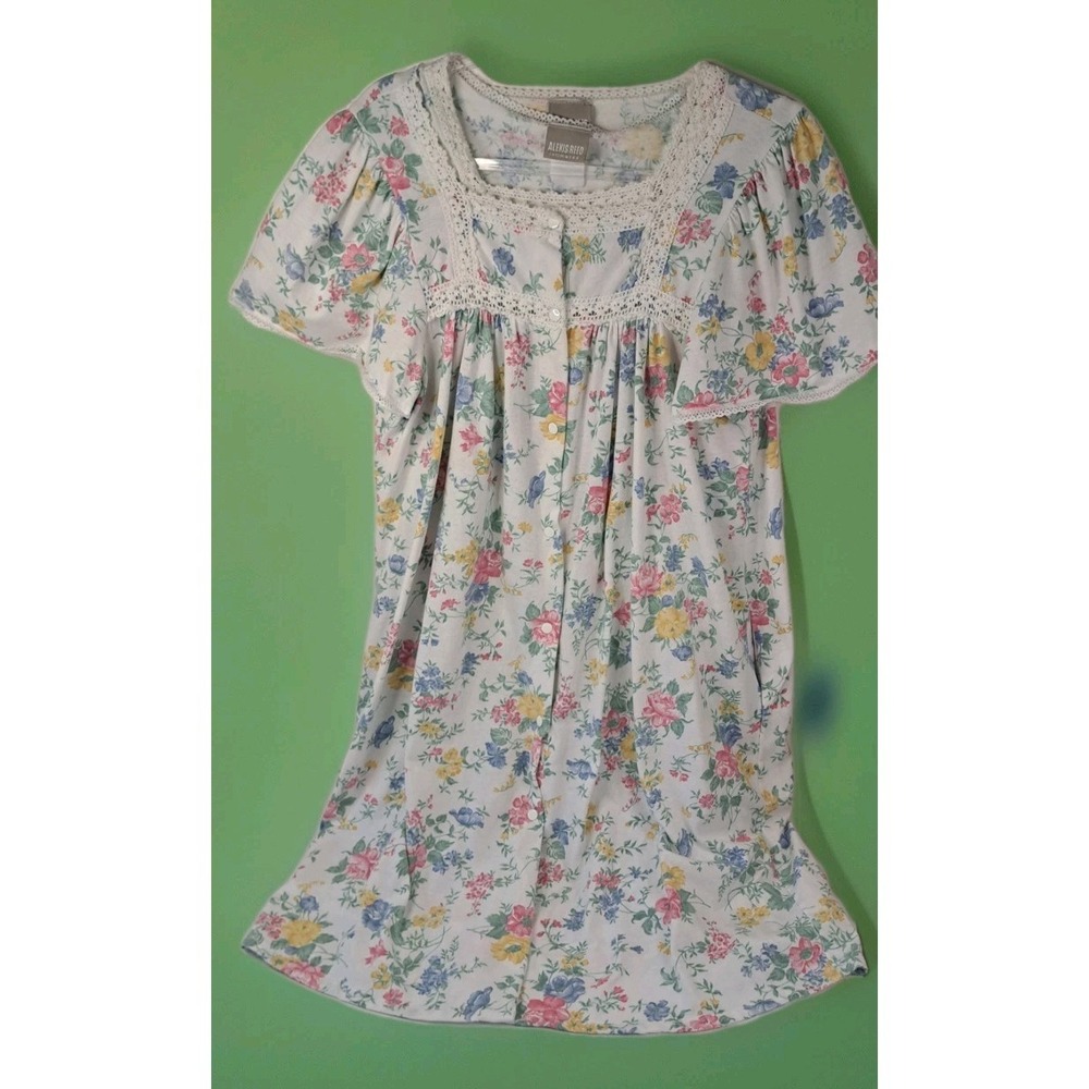 Vintage Alexis REED Intimates 2 Piece Nightgown Womens M Cottage Floral 38"L